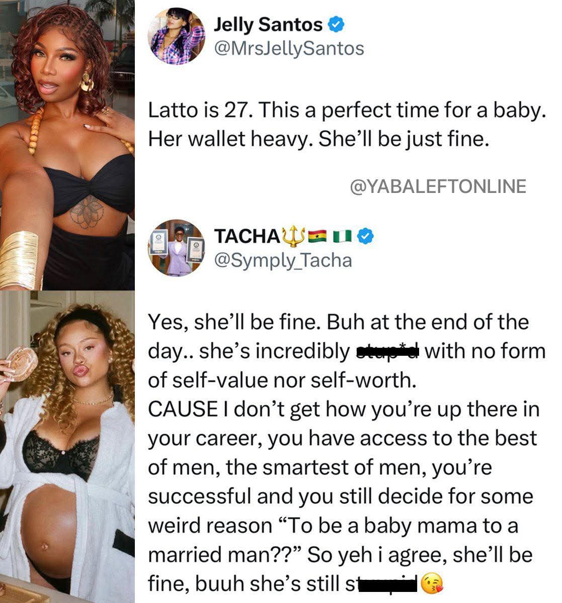 BBNaija personality Tacha responds critically to American rapper Latto regarding her pregnancy announcement